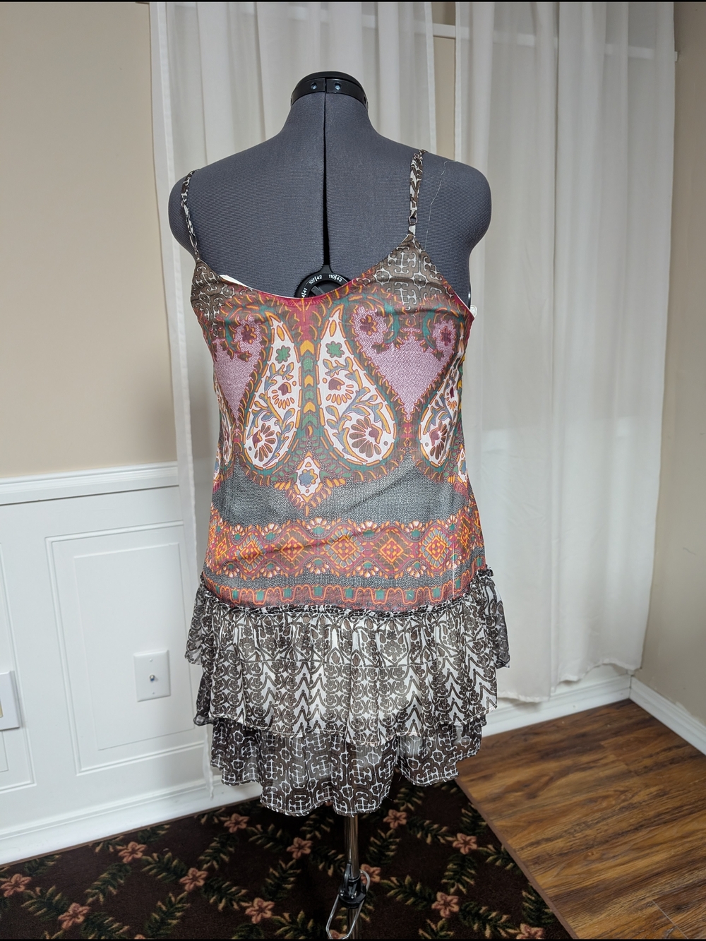 BAND OF GYPSIES Multicolor bohemian sundress Ruffles HiLow hem spaghetti straps - Picture 6 of 10